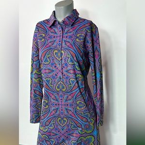 J.McLaughlin Collared Dress Navy pink Paisley Prints long sleeves pockets